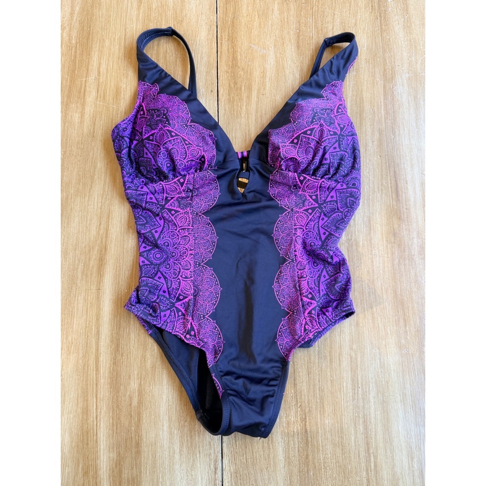 Swimsuits For All Womens Purple Mandala One Piece Swimsuit Black Size 8 NEW